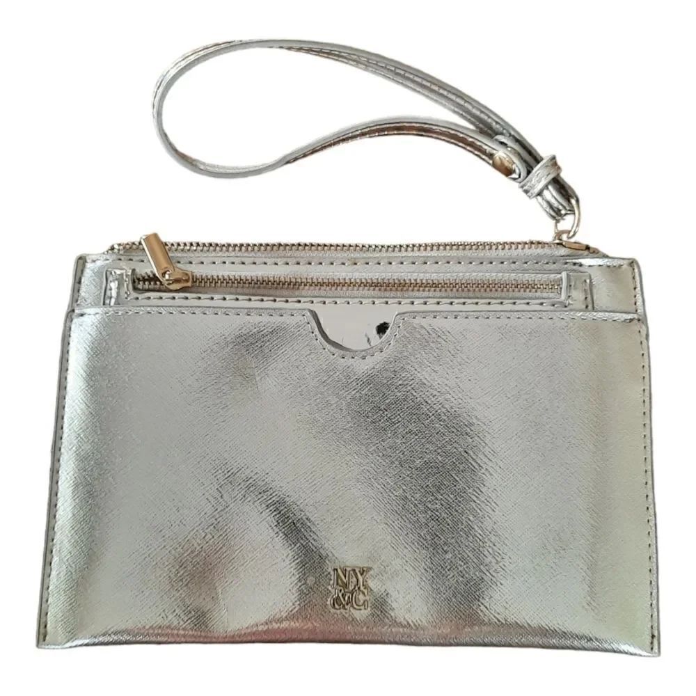 New York & Company Metallic Silver Clutch Wristlet